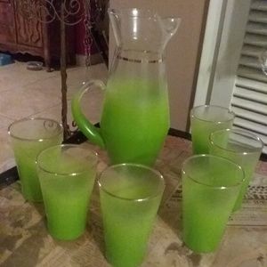 Vintage Murano green pitcher and cups